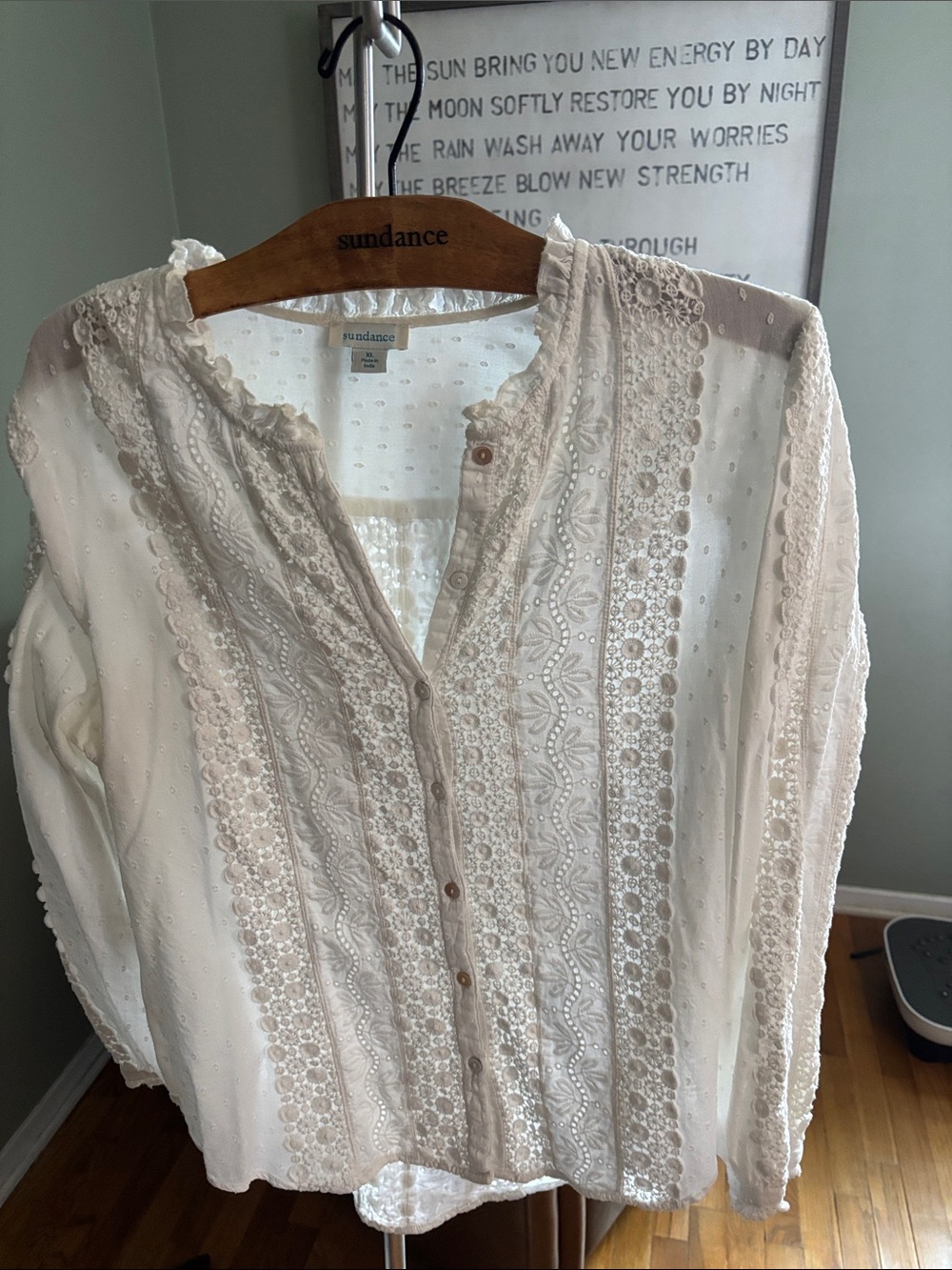 Sundance Ivory Lace Panel Button-Down Top